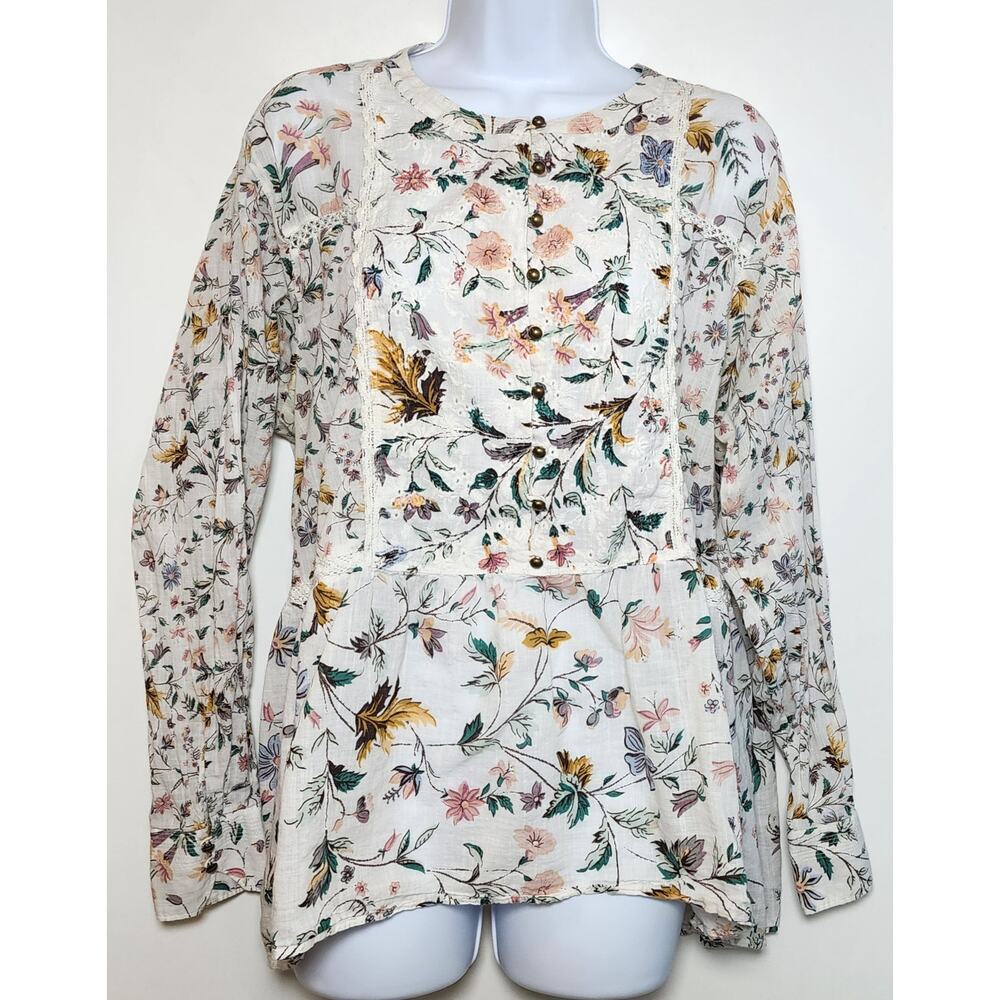 Anthropologie Floral Boho Cottagecore Romantic Peasant Blouse 1X